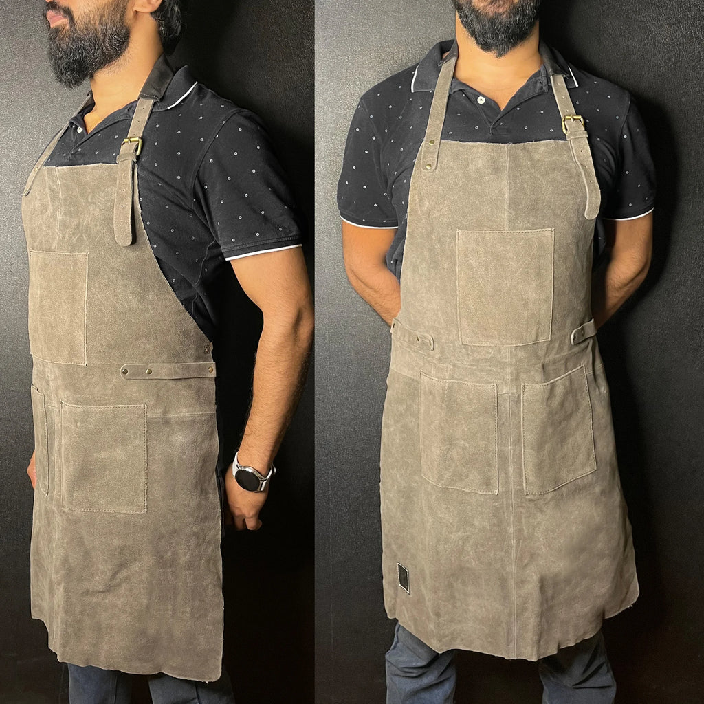 Brooks Kuche Leather BBQ Grill Apron Woodworking Shop Tool Apron (Gray)