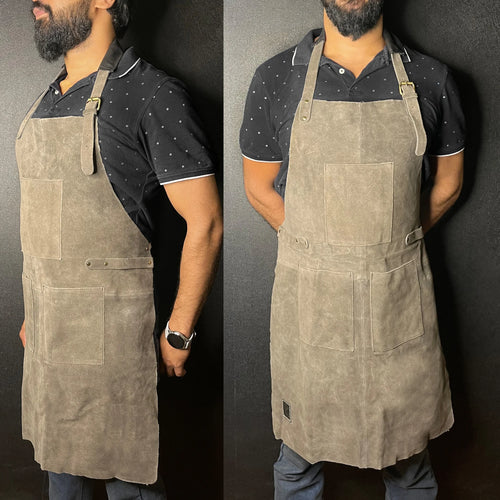 Brooks Kuche Leather BBQ Grill Apron Woodworking Shop Tool Apron (Gray)