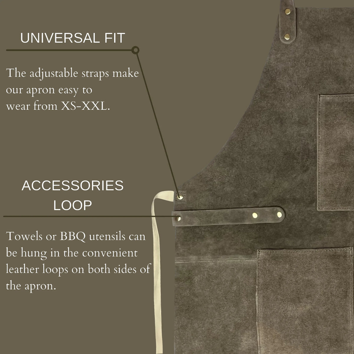 Brooks Kuche Leather BBQ Grill Apron Woodworking Shop Tool Apron (Gray)