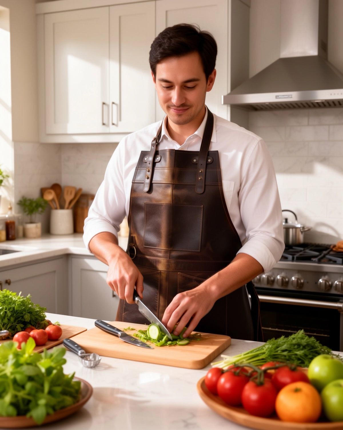 Bennett Full-Grain Buffalo Leather Apron - Professional BBQ & Workshop