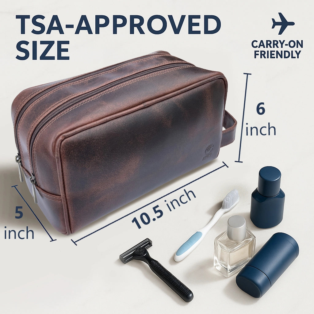 Johnny Leather Travel Dopp Kit for Men (Walnut Brown)