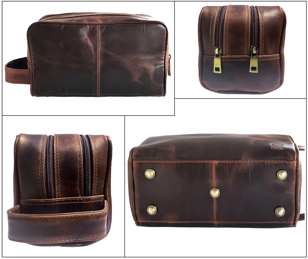 Johnny Leather Travel Dopp Kit for Men (Walnut Brown)