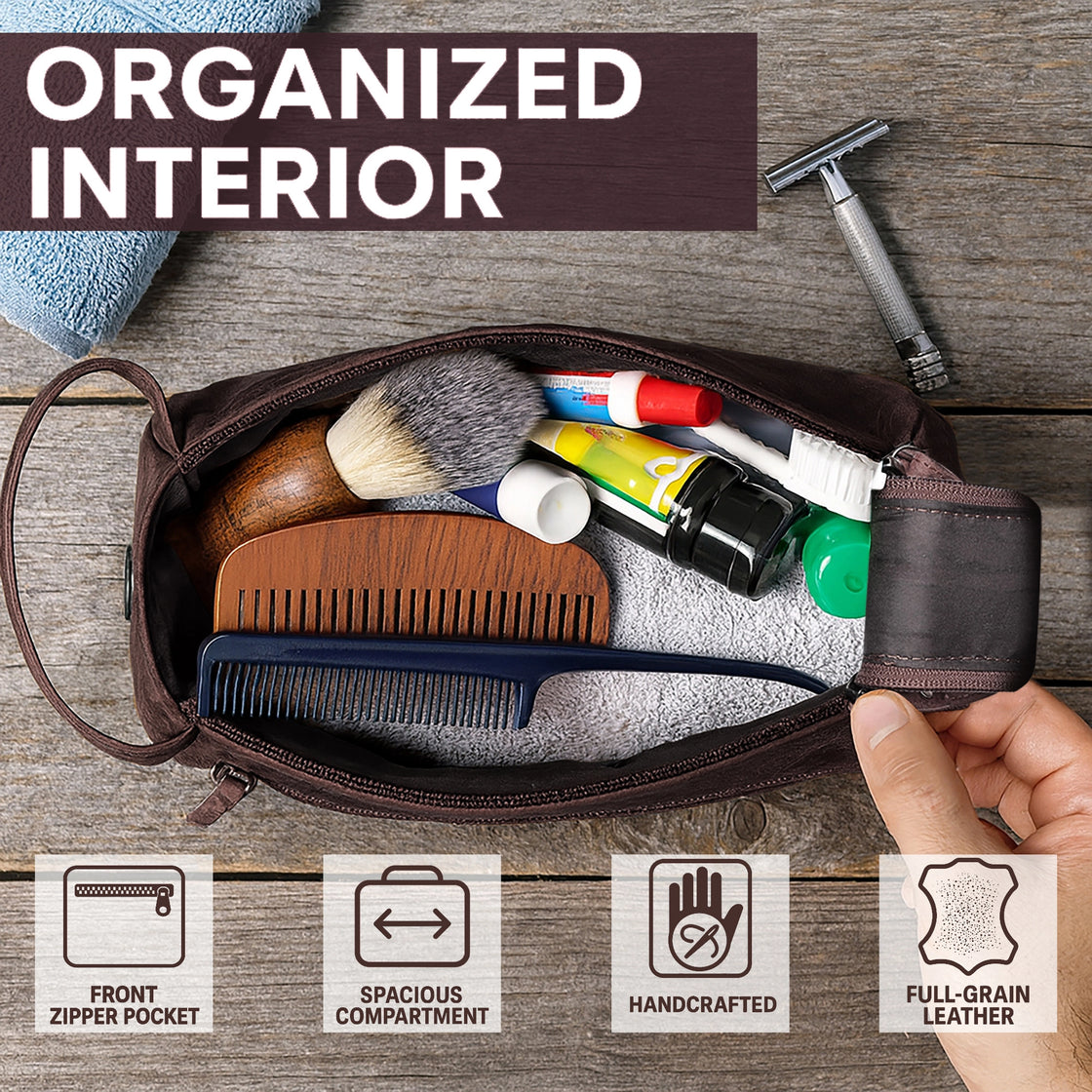Leather Toiletry Bag for Men and Women (Walnut Brown)