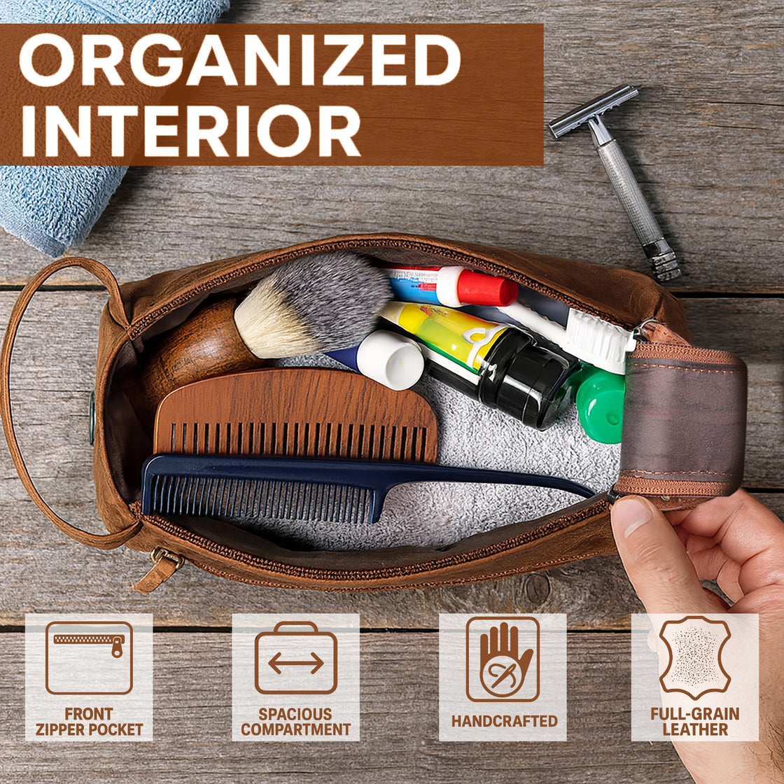 Genuine Leather Travel Toiletry Bag (Brown)