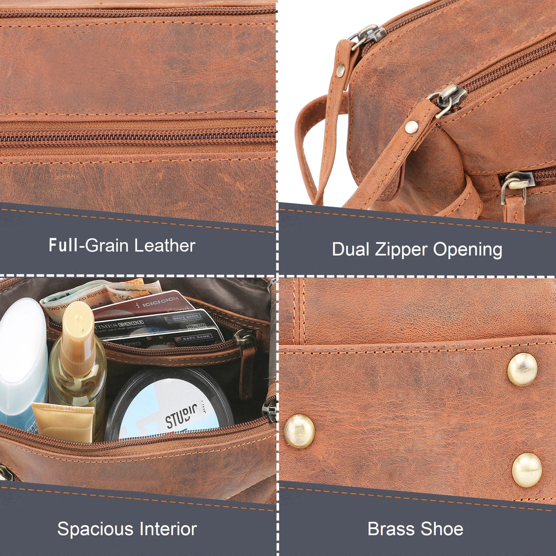 Genuine Leather Travel Toiletry Bag (Brown)