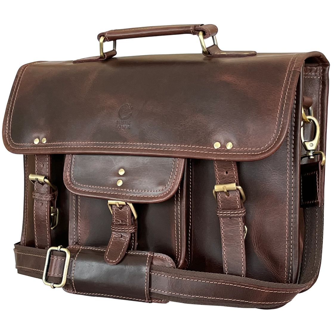 Hunter Buffalo 16" Classic Leather Satchel Briefcase Bag (Walnut Brown)