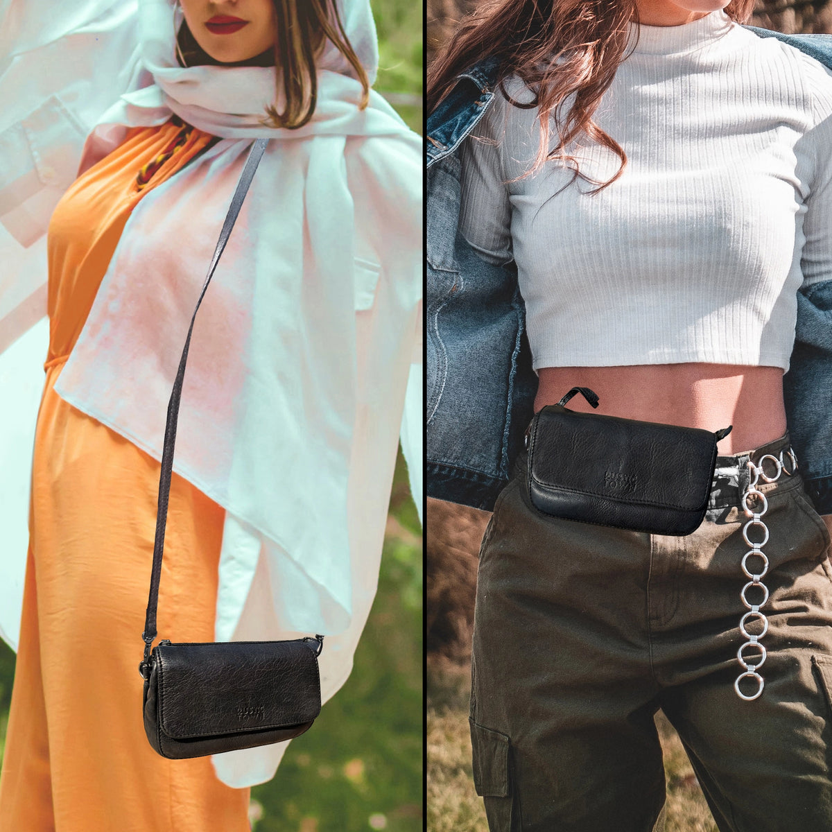 Leather Wallet Travel Purse Waist Bag for Women, Black
