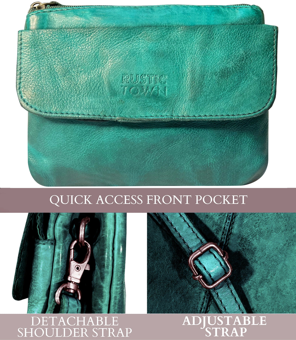 Leather Sling Bag Wristlet Clutch for Women, Green
