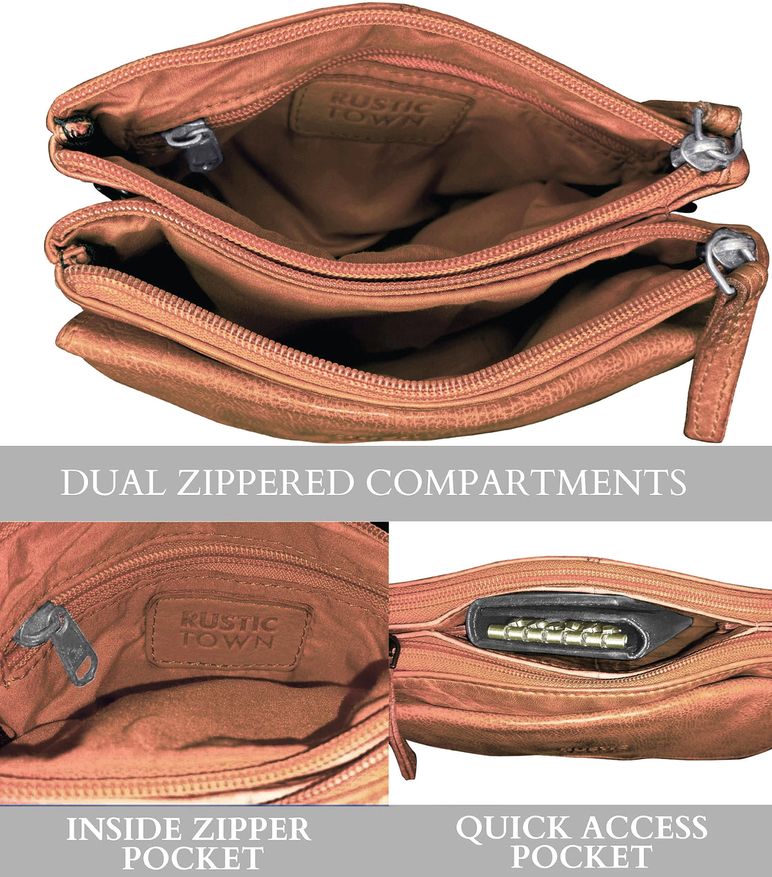 Leather Sling Bag Wristlet Clutch for Women, Cognac