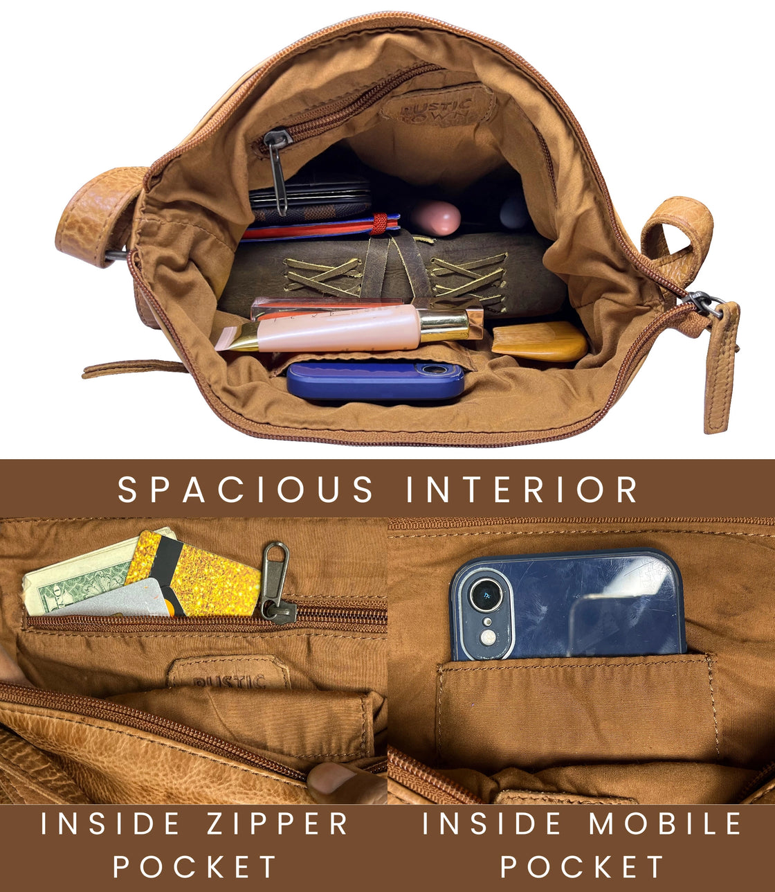 Leather Sling Bag for Women, Cognac