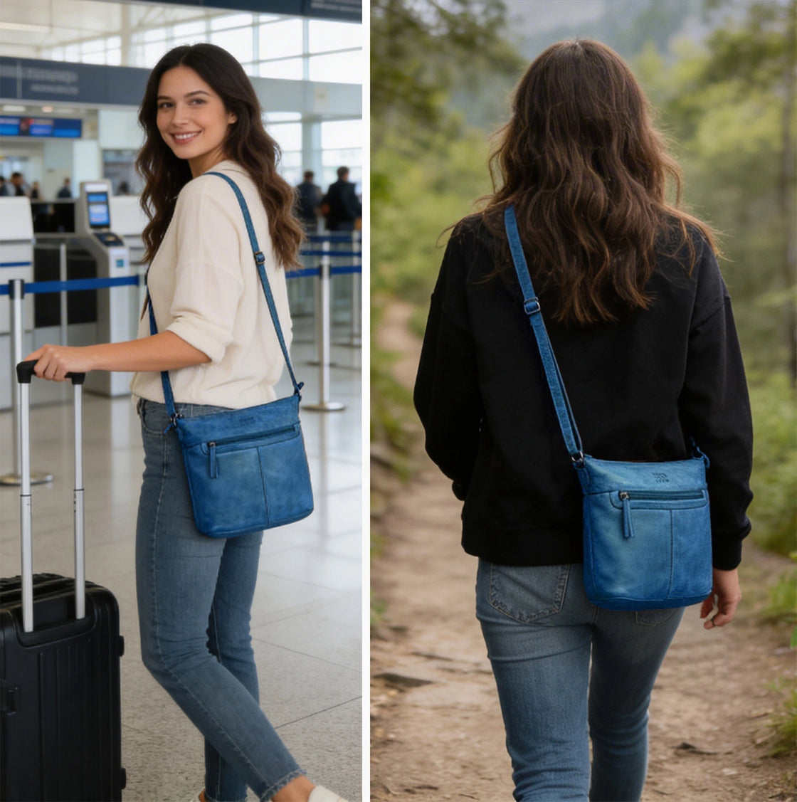 Leather Sling Bag for Women, Petrol Blue