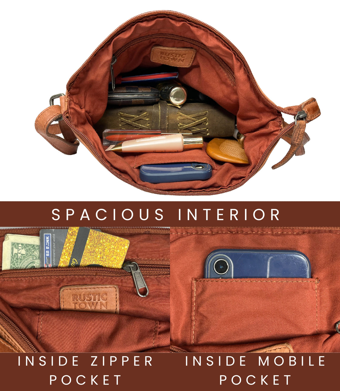 Leather Sling Bag for Women, Brick Red