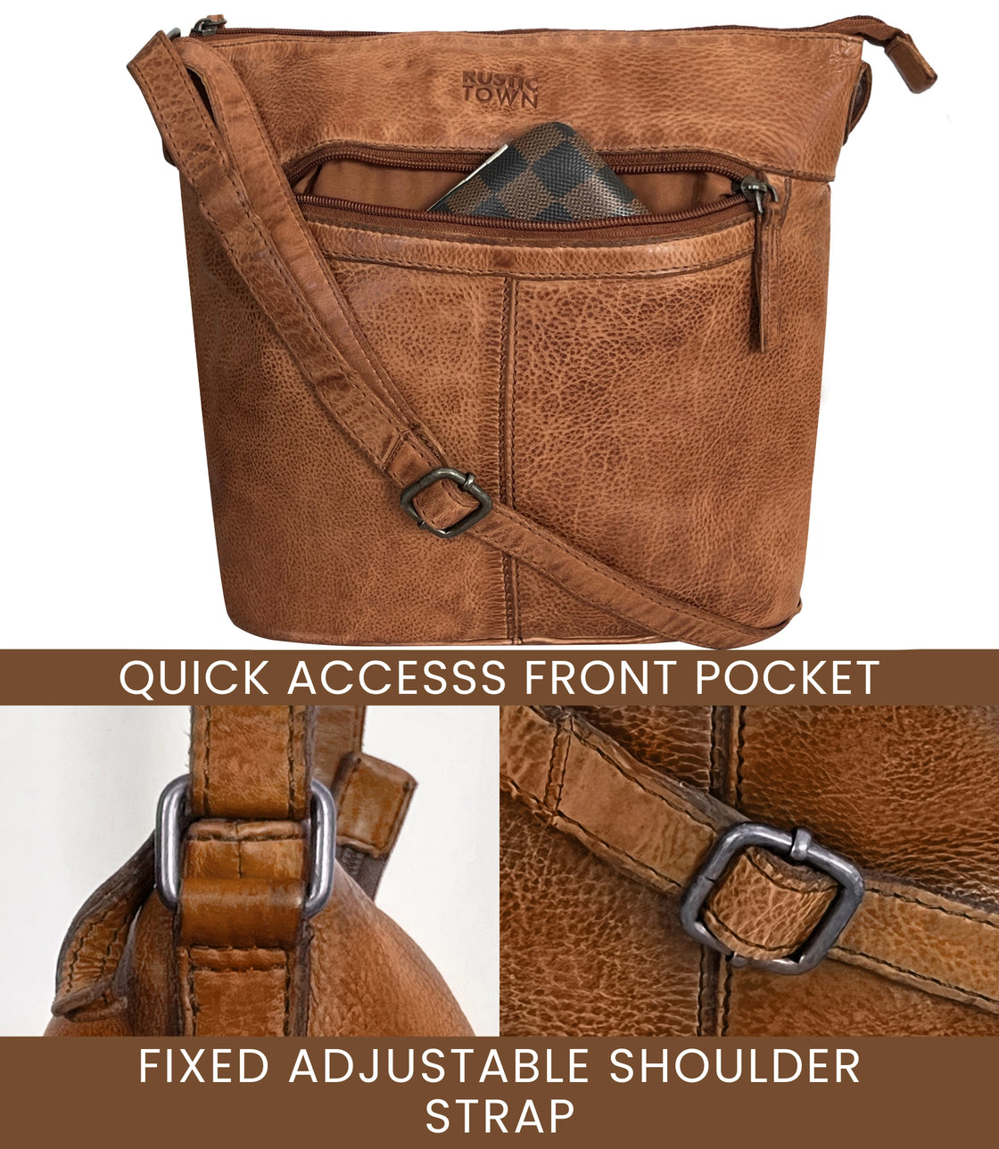 Leather Sling Bag for Women, Cognac
