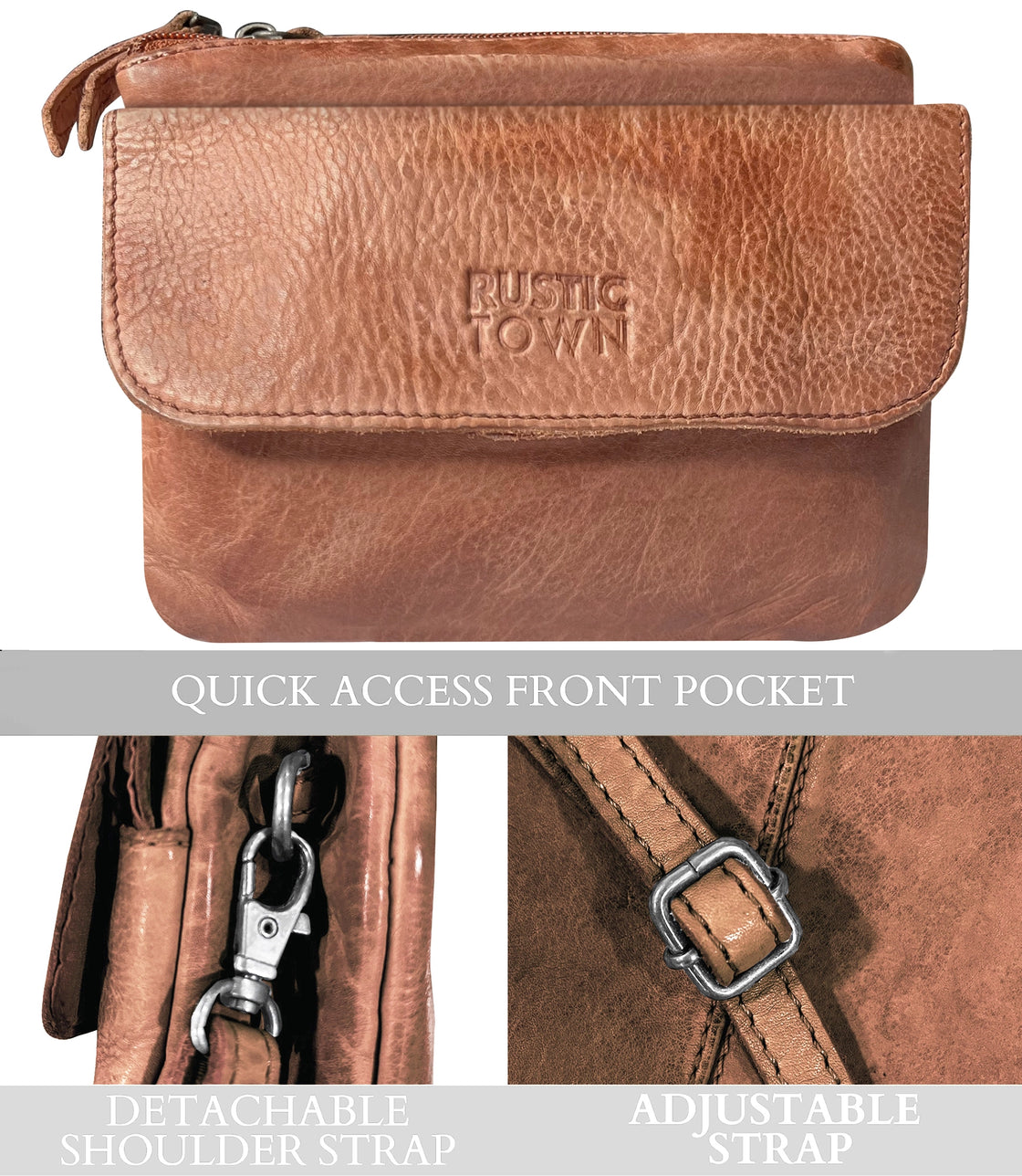 Leather Sling Bag Wristlet Clutch for Women, Cognac