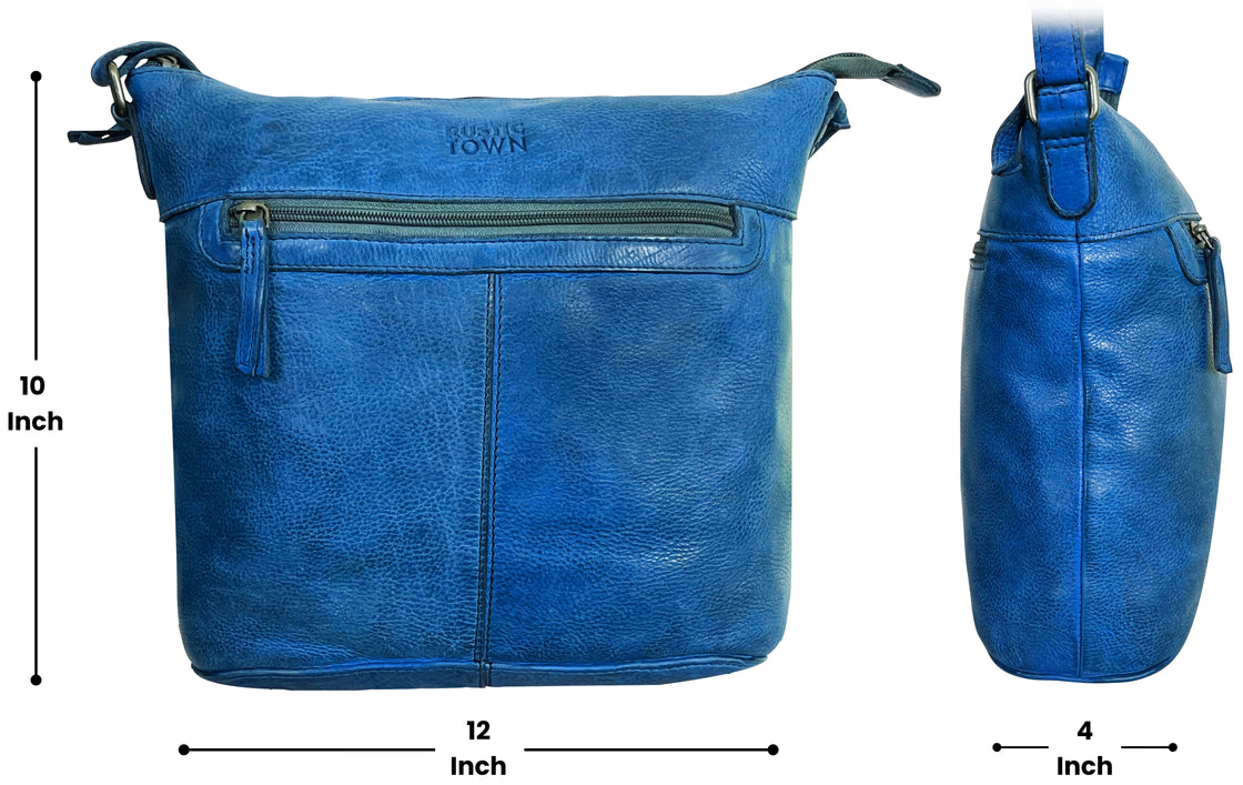 Leather Sling Bag for Women, Petrol Blue