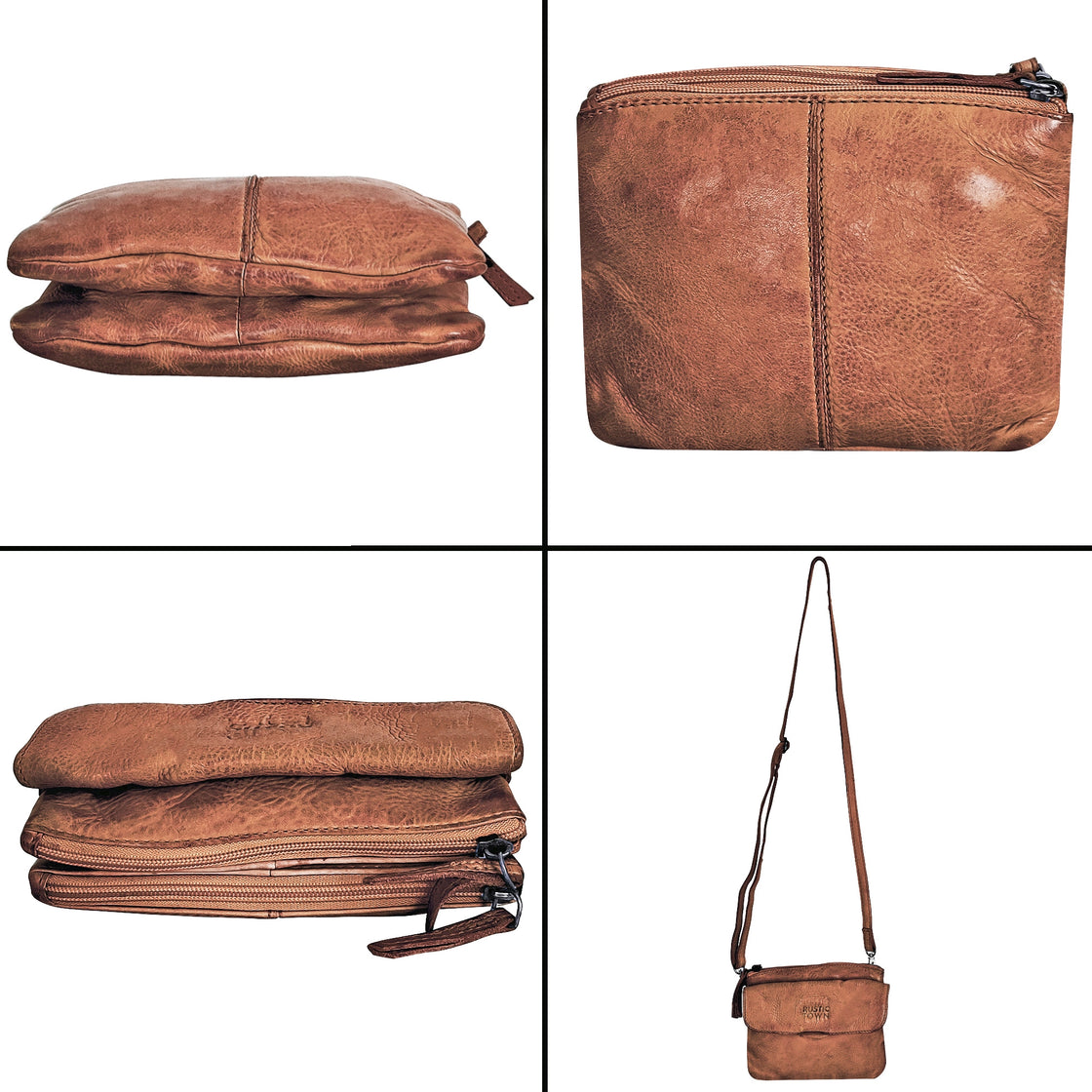 Leather Sling Bag Wristlet Clutch for Women, Cognac