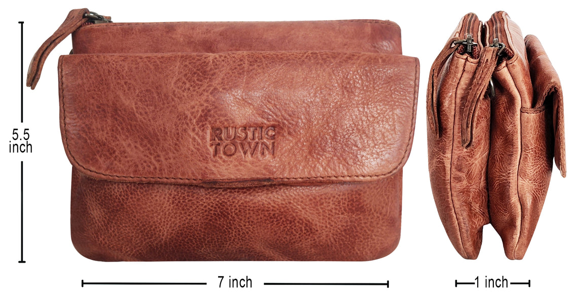 Leather Sling Bag Wristlet Clutch for Women, Brick Red