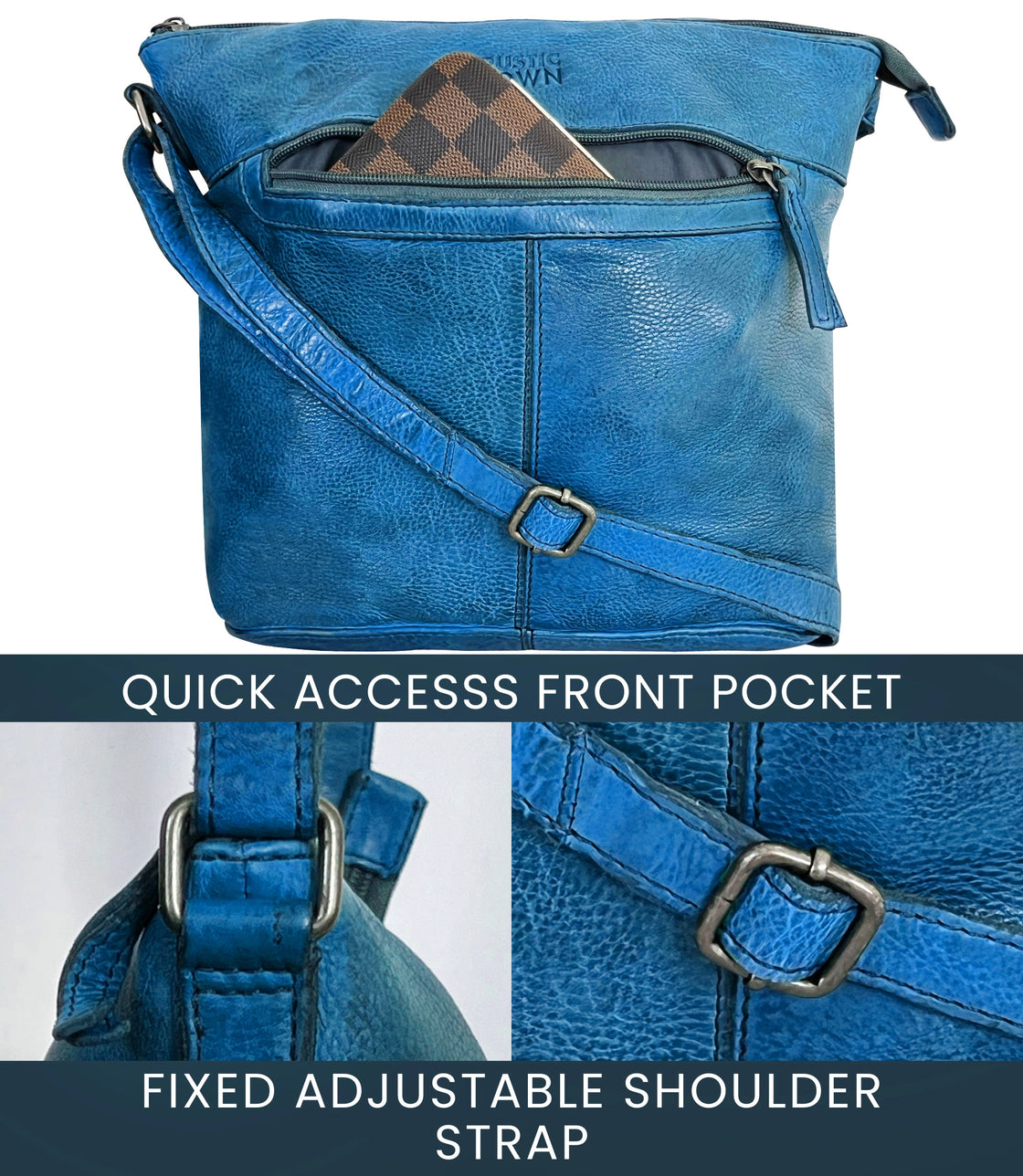 Leather Sling Bag for Women, Petrol Blue