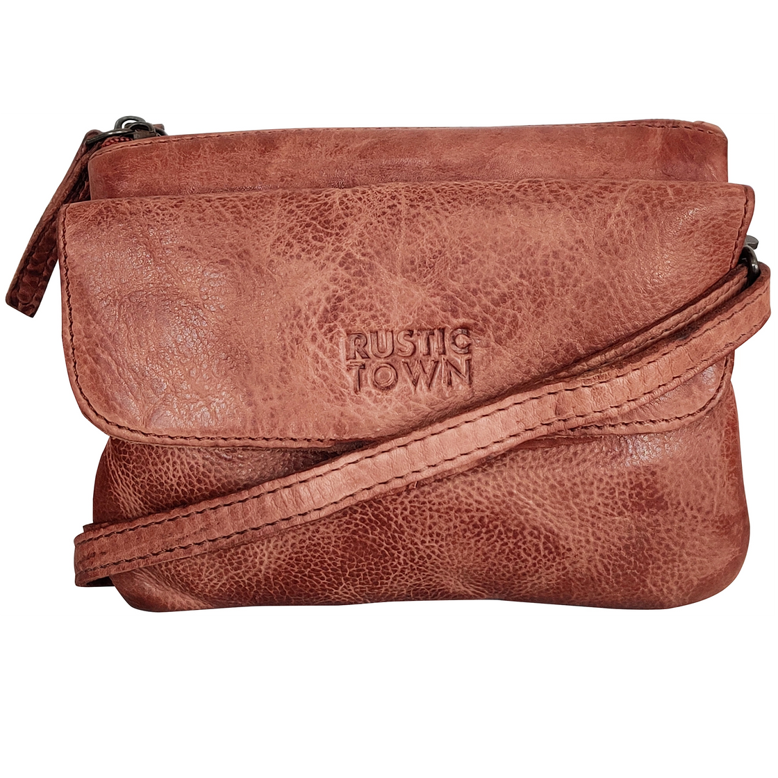 Leather Sling Bag Wristlet Clutch for Women, Brick Red