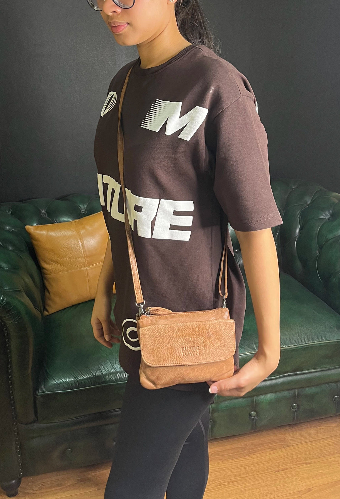 Leather Sling Bag Wristlet Clutch for Women, Cognac