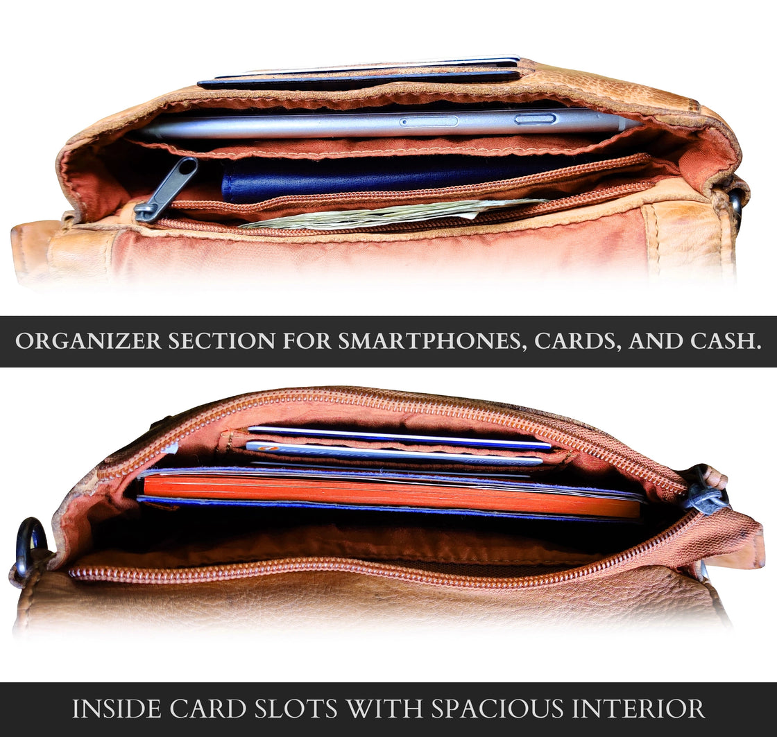 Leather Wallet Travel Purse Waist Bag for Women, Cognac