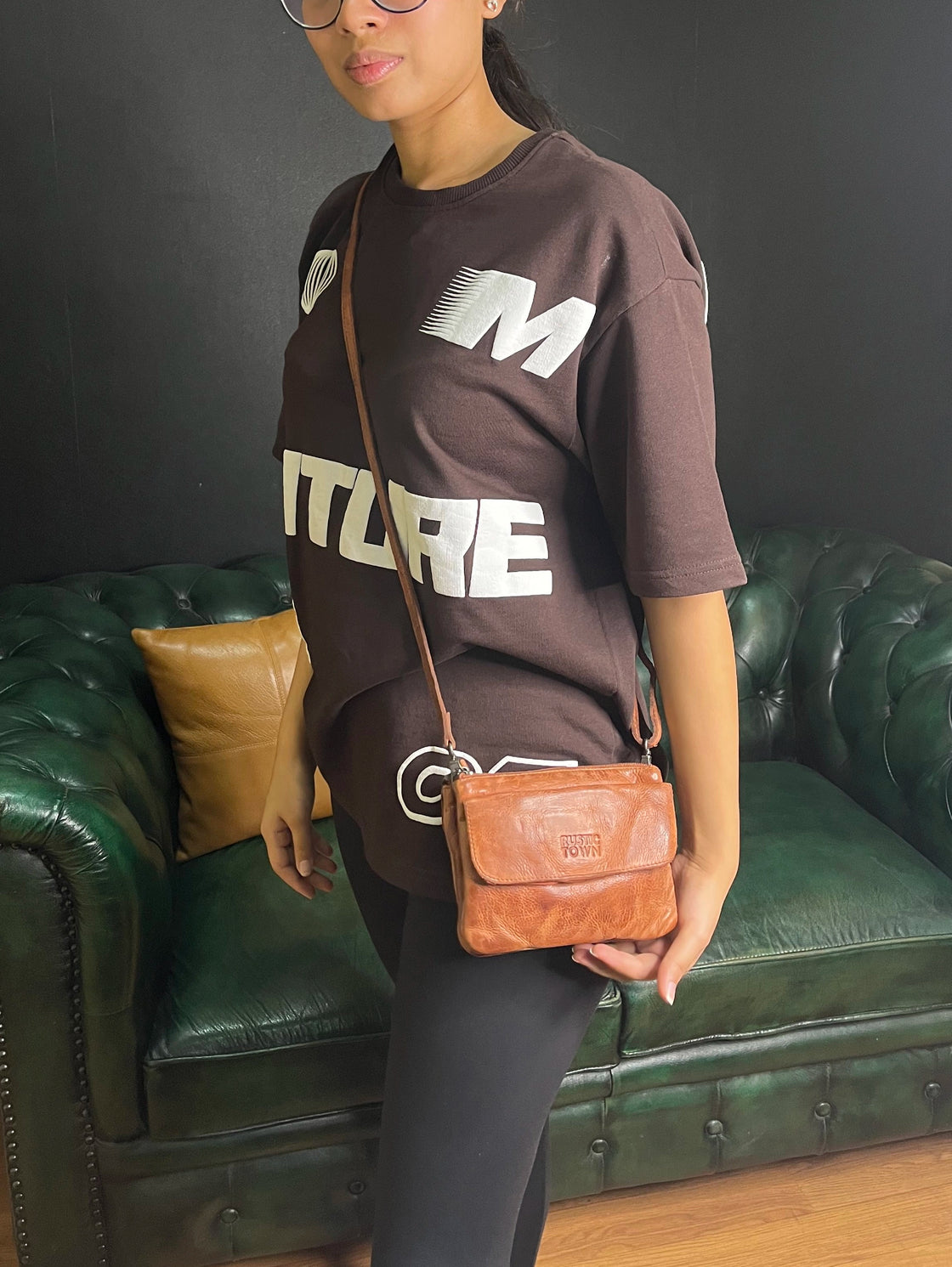 Leather Sling Bag Wristlet Clutch for Women, Brick Red