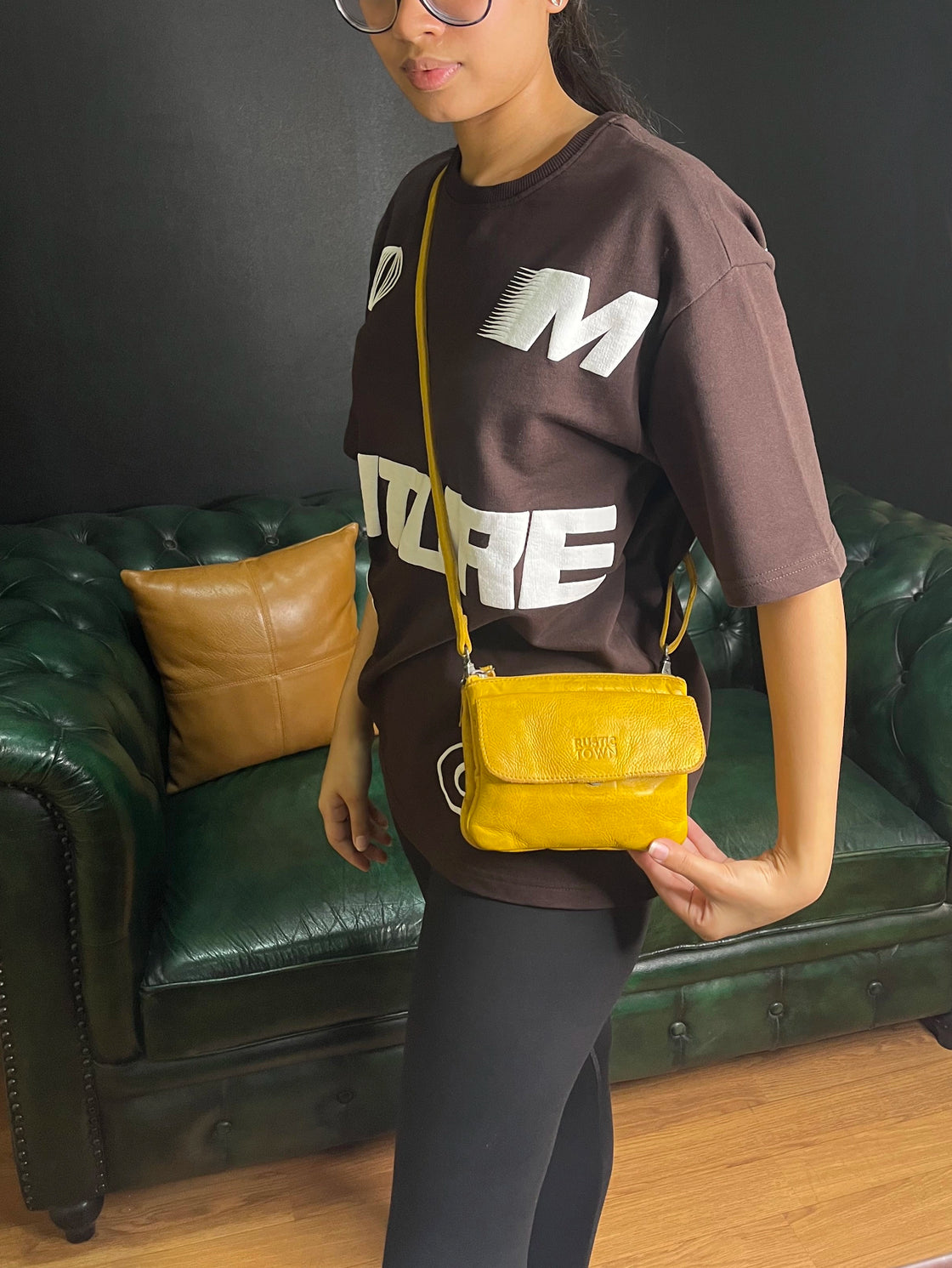 Leather Sling Bag Wristlet Clutch for Women, Ocher