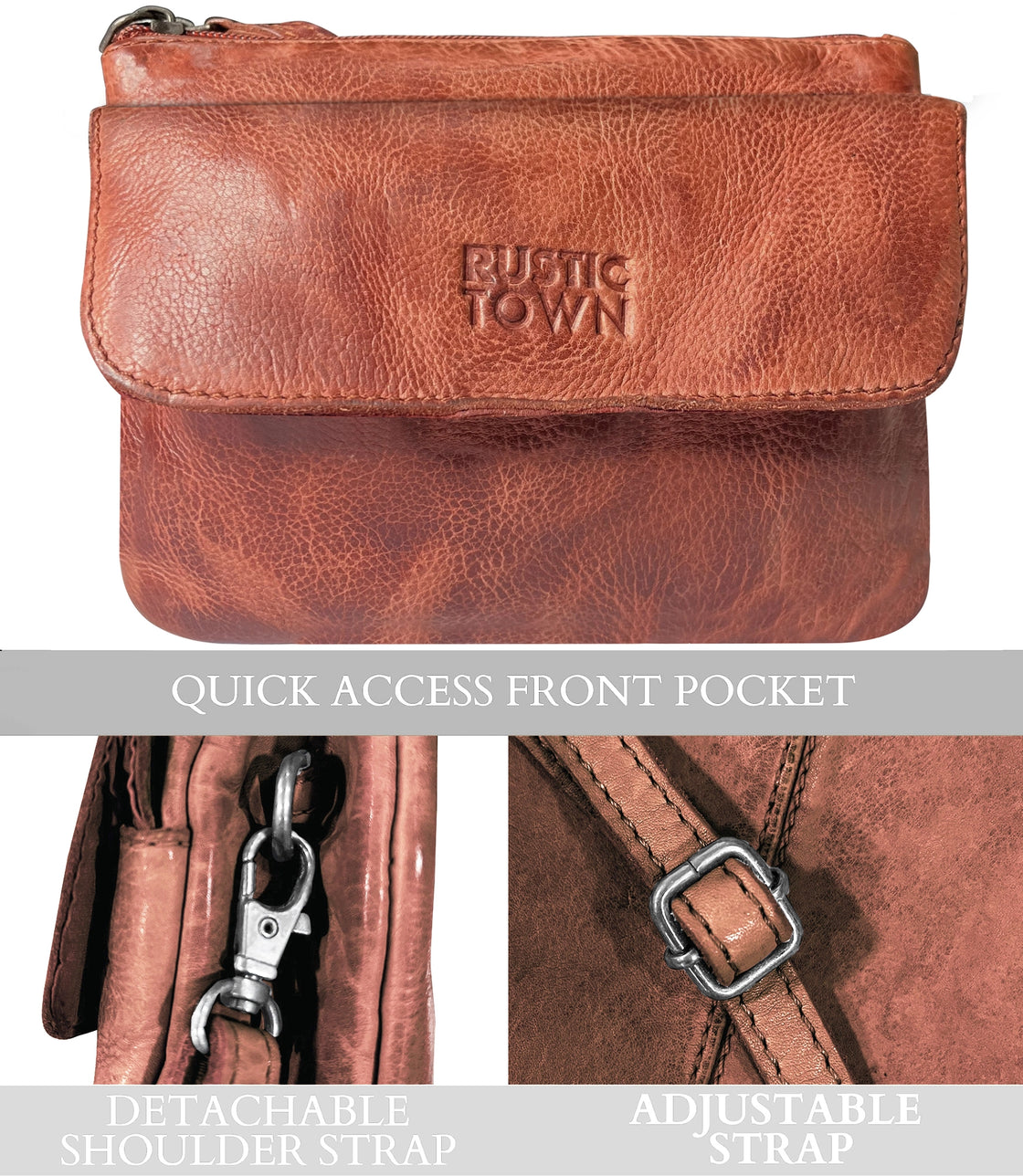 Leather Sling Bag Wristlet Clutch for Women, Brick Red