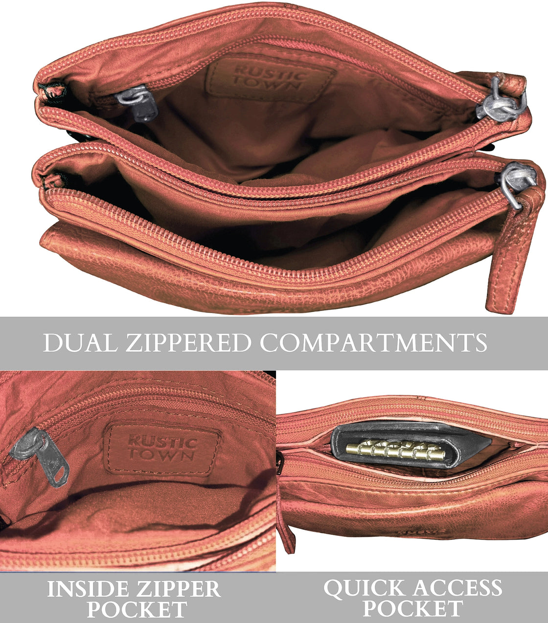 Leather Sling Bag Wristlet Clutch for Women, Brick Red