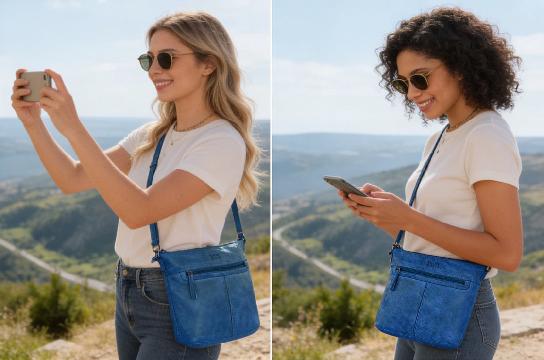 Leather Sling Bag for Women, Petrol Blue