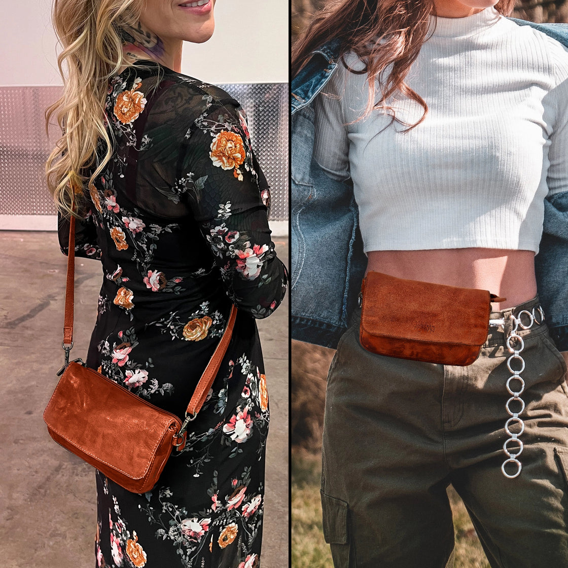 Leather Wallet Travel Purse Waist Bag for Women, Brick Red