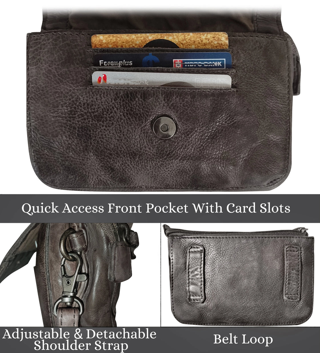 Leather Wallet Travel Purse Waist Bag for Women, Taupe