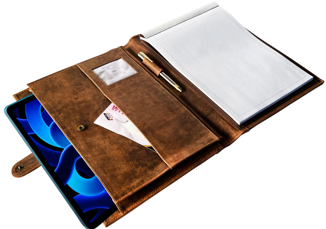 Handmade Business Leather Portfolio (Hunter)