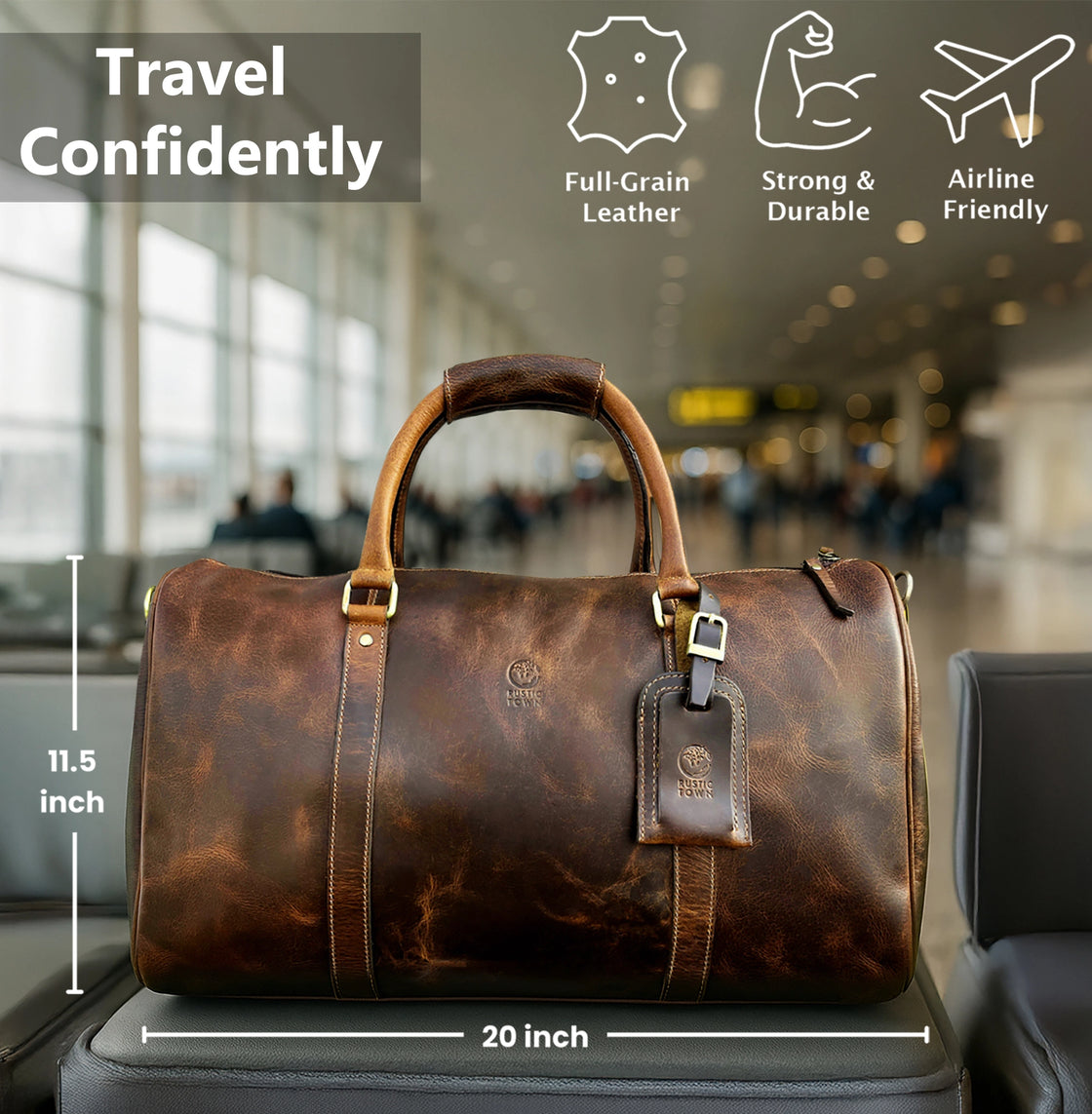 Nando Adventure Leather Travel Duffle Bag (Brown)
