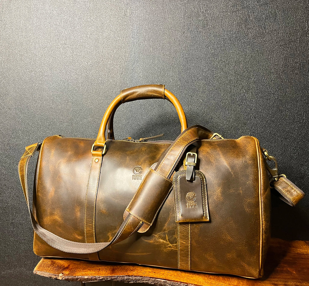 Nando Adventure Leather Travel Duffle Bag (Brown)