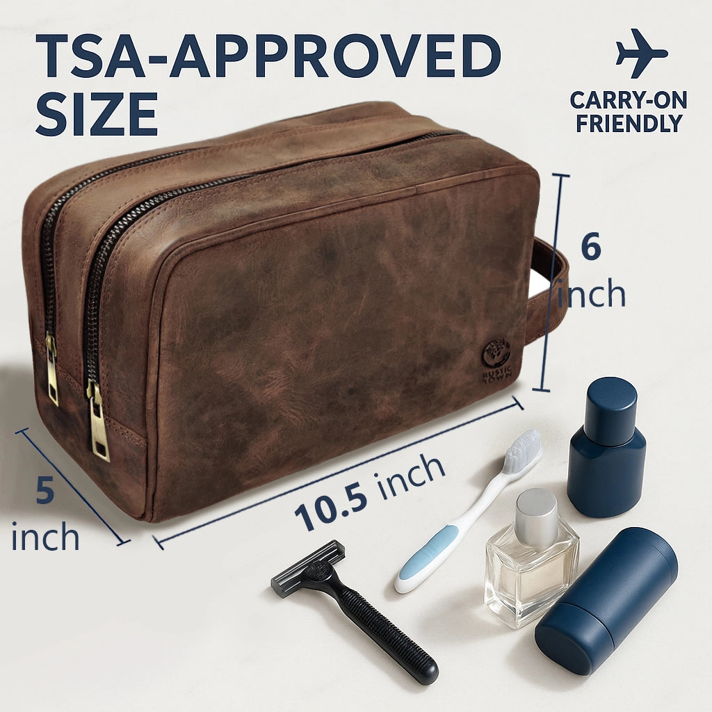 Johnny Men's Leather Travel Dopp Kit (Dark  Brown)