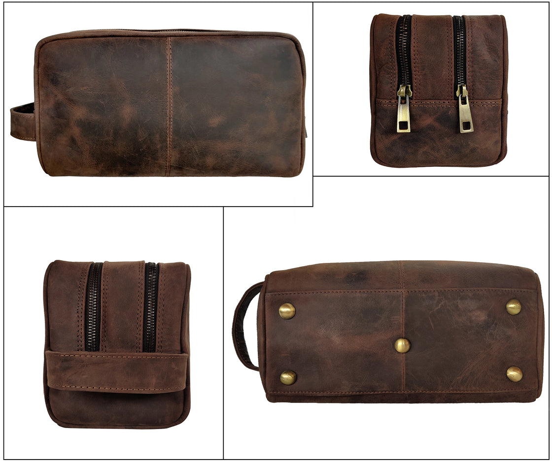 Johnny Men's Leather Travel Dopp Kit (Dark  Brown)