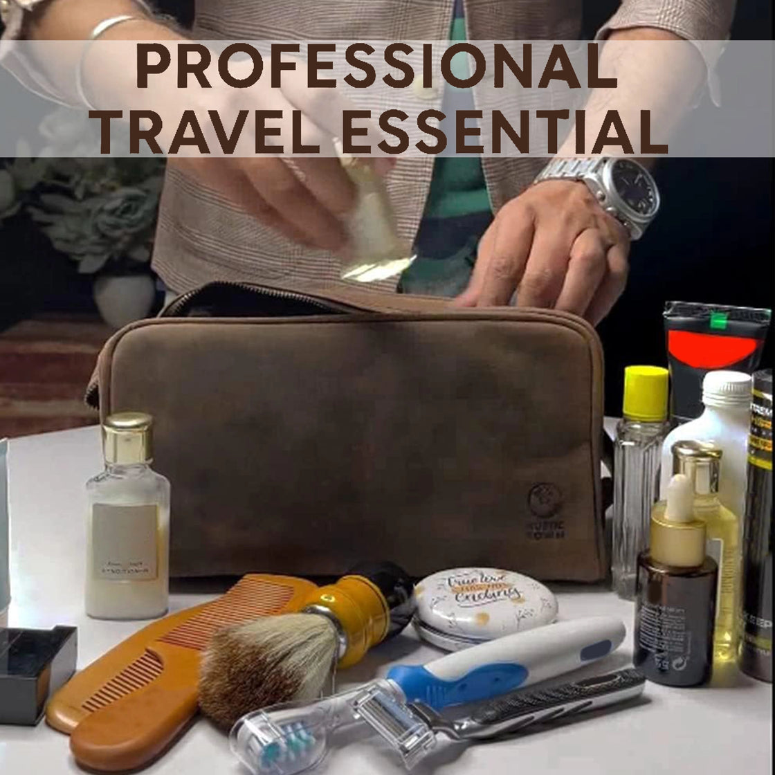 Johnny Men's Leather Travel Dopp Kit (Dark  Brown)