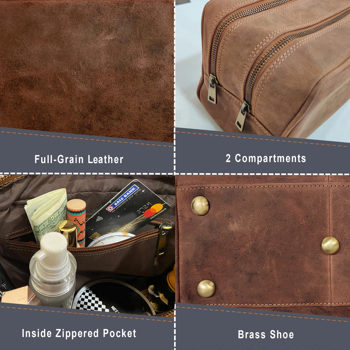 Johnny Handmade Leather Dopp Kit (Brown)