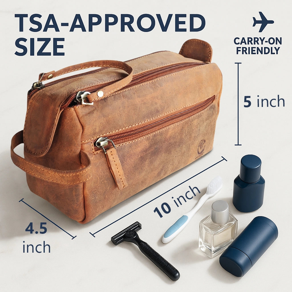 Genuine Leather Travel Toiletry Bag (Brown)