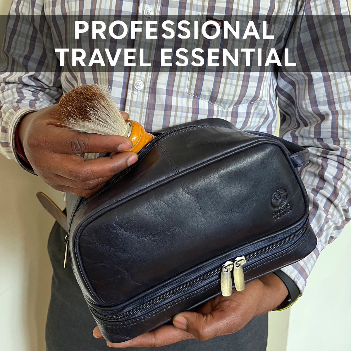 Nancy Leather Toiletry Bag for Men & Women - Travel Dopp Shaving Kit