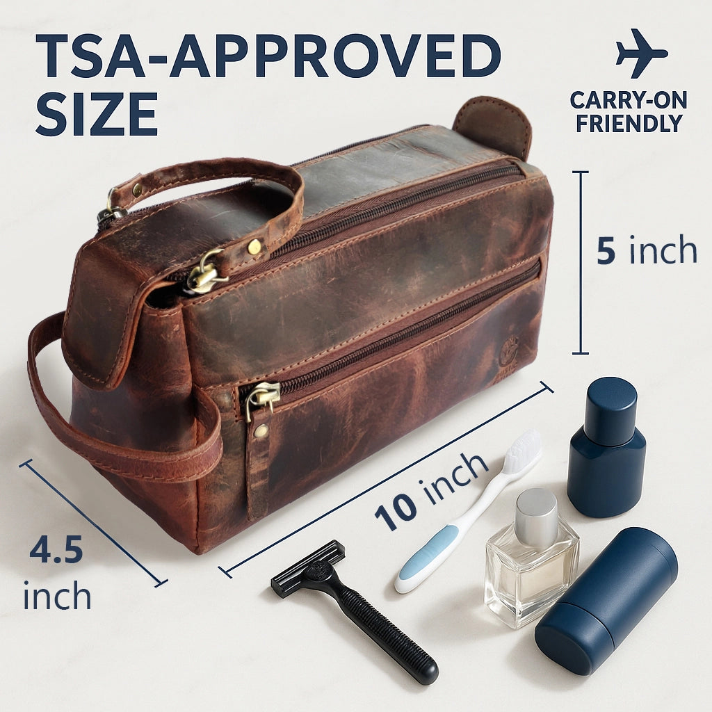 Leather Toiletry Bag for Men and Women (Walnut Brown)
