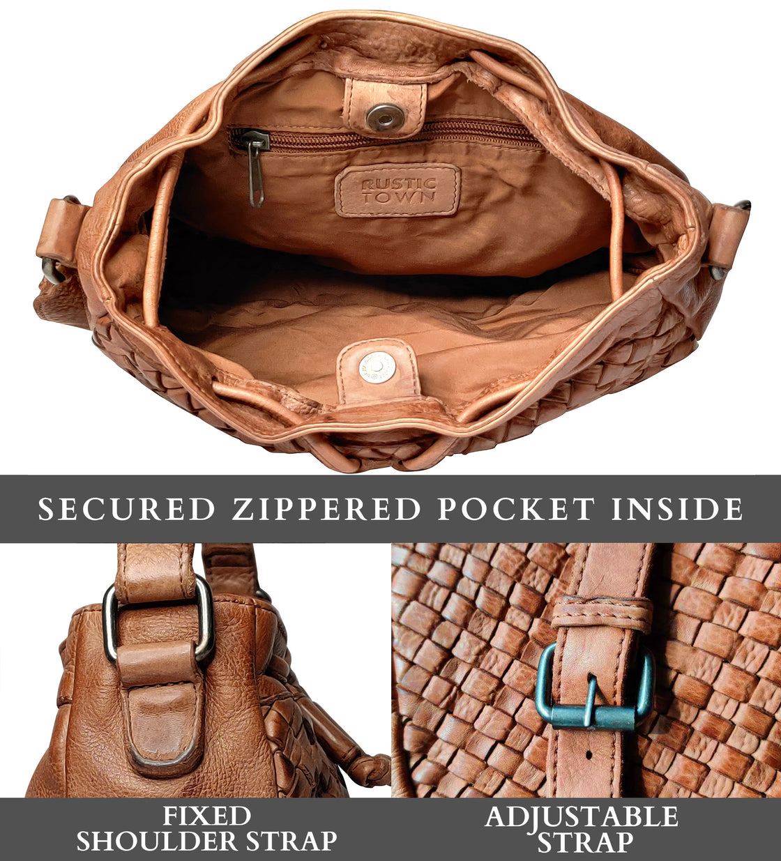 Leather Shoulder Bag for Women, Cognac