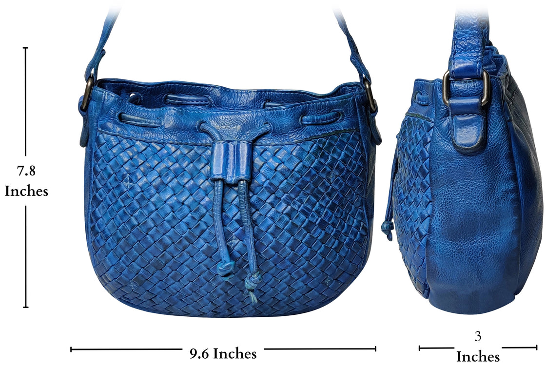 Leather Shoulder Bag for Women, Petrol Blue