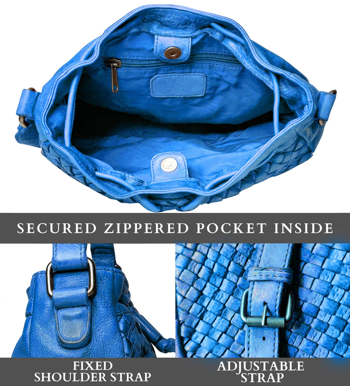Leather Shoulder Bag for Women, Petrol Blue