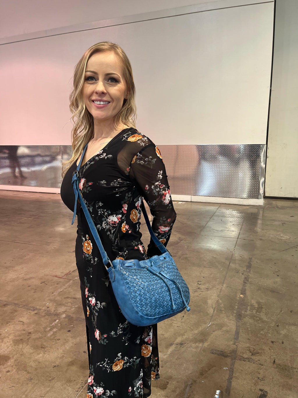 Leather Shoulder Bag for Women, Petrol Blue