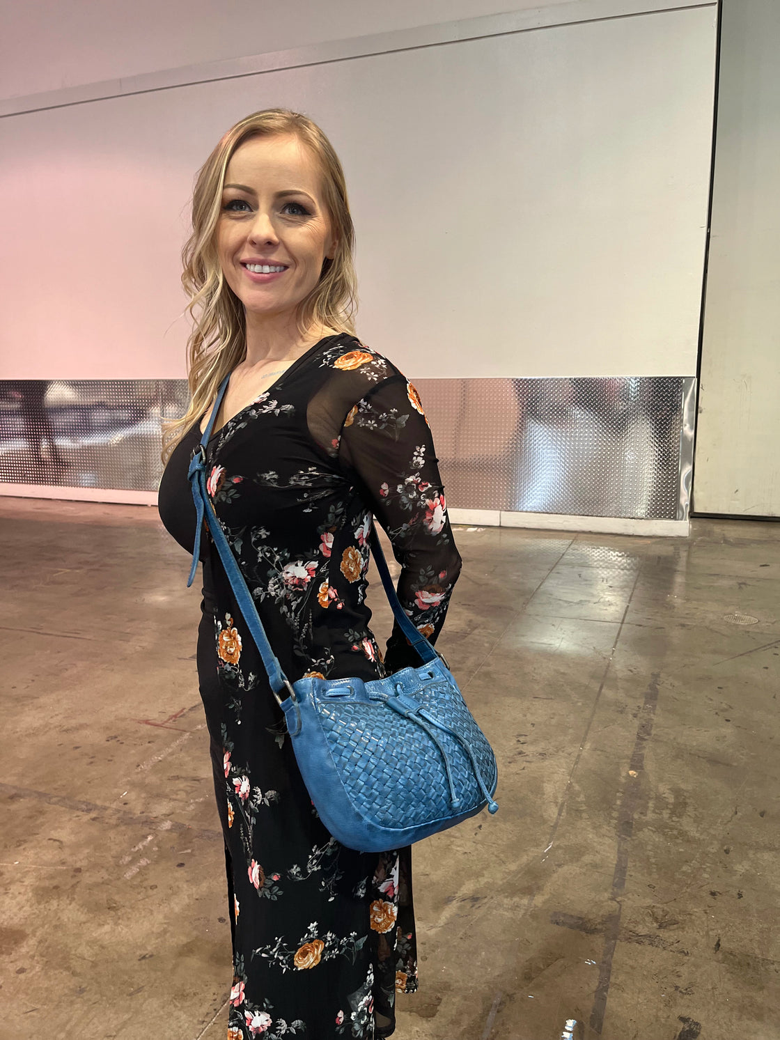 Leather Shoulder Bag for Women, Petrol Blue