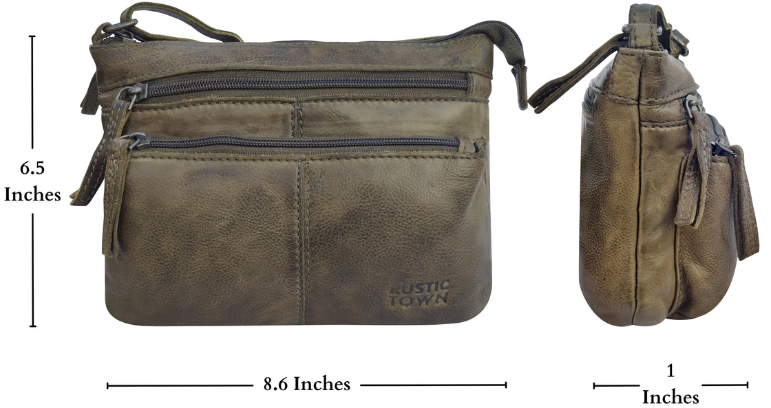 Leather Crossbody Handbag for Women, Olive