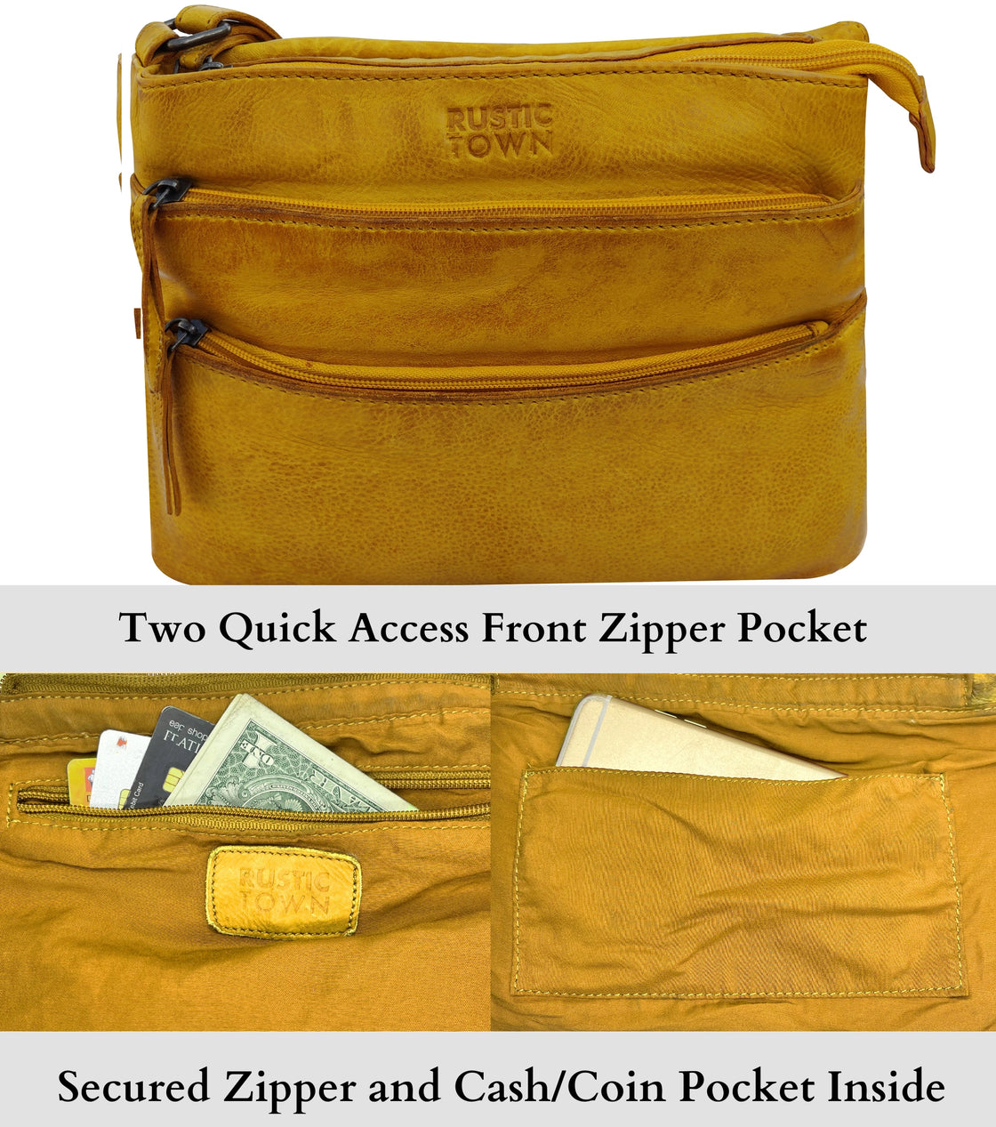 Leather Crossbody Bag for Women, Ocher