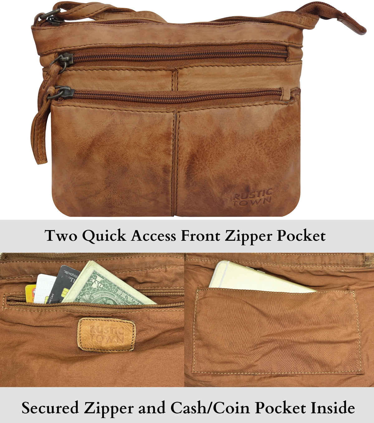 Leather Crossbody Handbag for Women, Cognac